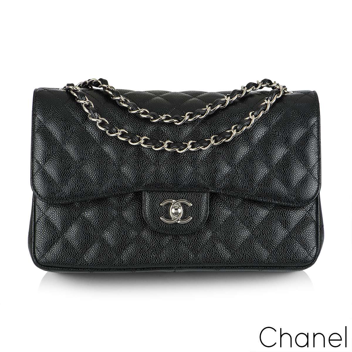 Chanel Black Caviar Jumbo Classic Double Flap Bag Rich Diamonds